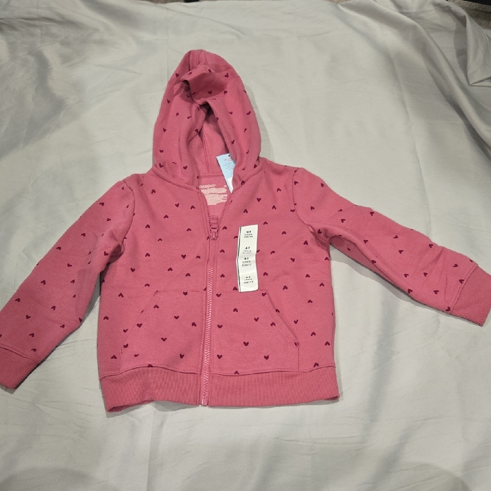 Cat & Jack Pink Hoodie with Heart Pattern - Girls 4T